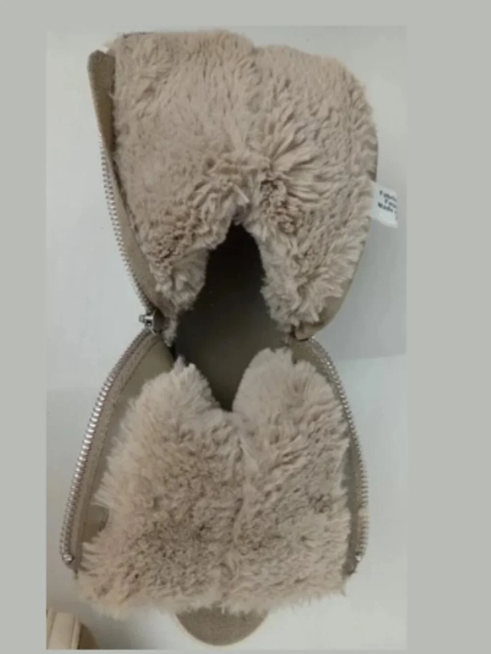 J/Slides NYC Tristan Women 7 Taupe Double Side Zip Faux Fur Platform Suede Boots
